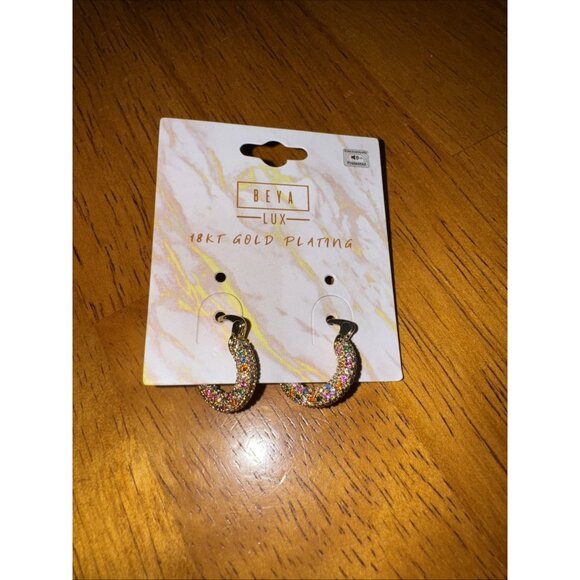 Multicolor Micro Pave 14K Gold Plated Cubic Zirconia Women Hoop Earrings - Picture 2 of 7